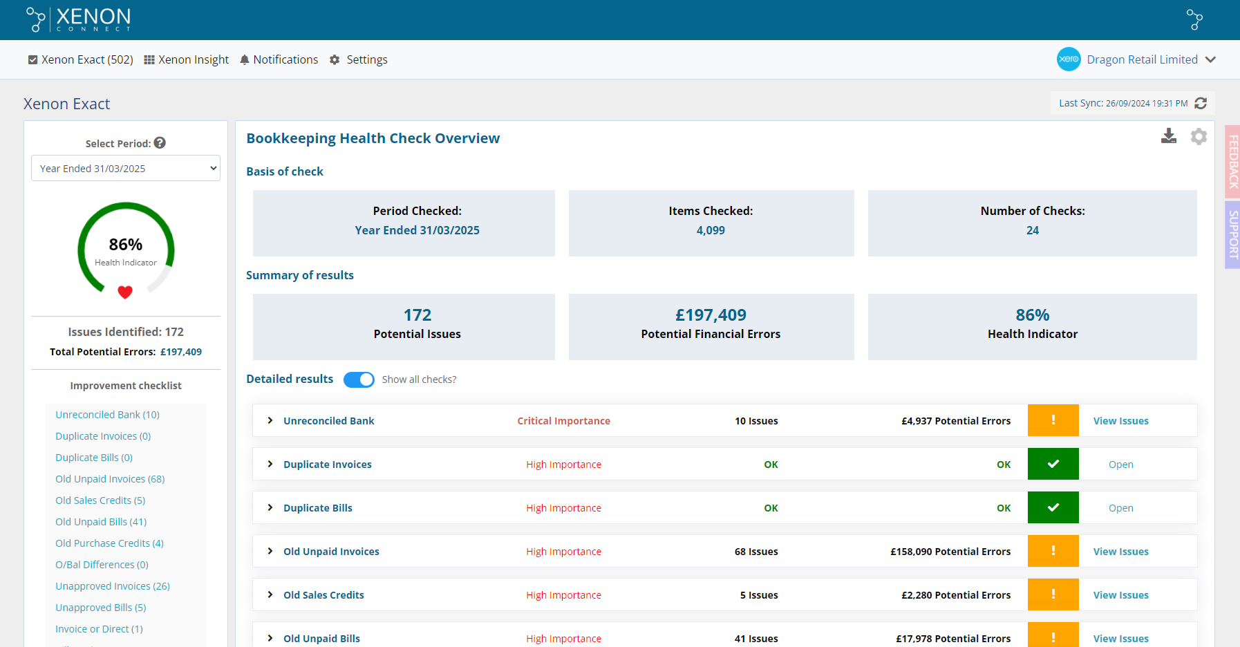 Screenshot of the Xenon Exact dashboard in Xenon Connect